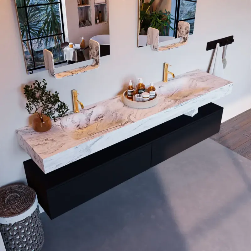 Mondiaz Alan DLux badmeubel 200cm urban 2 lades met wastafel glace dubbel 2 kraangaten Uitverkoop