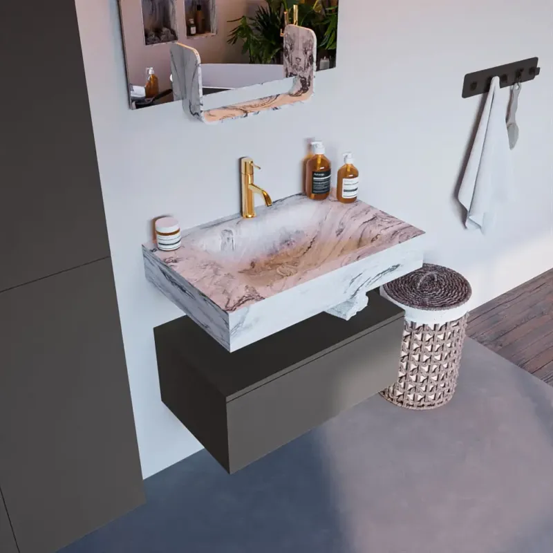 Lage Prijs Mondiaz Alan DLux badmeubel 70cm dark grey 1 lade met wastafel glace midden 1 kraangat