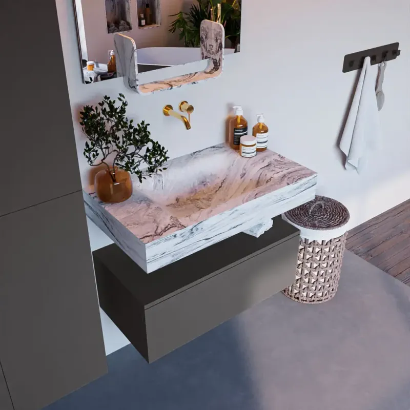 Beste Prijs Mondiaz Alan DLux badmeubel 80cm dark grey 1 lade met wastafel glace midden zonder kraangat