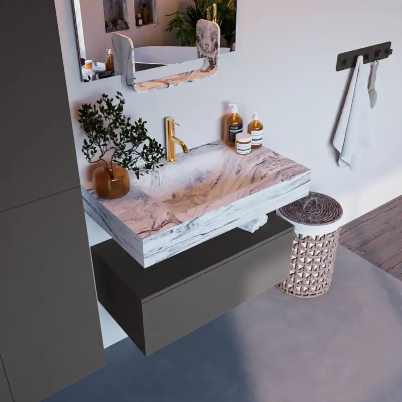 Mondiaz Alan DLux badmeubel 80cm dark grey 1 lade met wastafel glace midden 1 kraangat Aanbieding