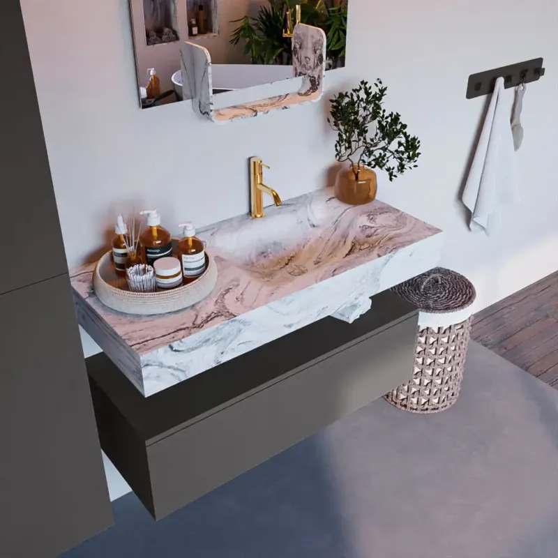 Dagaanbieding Mondiaz Alan DLux badmeubel 100cm dark grey 1 lade met wastafel glace rechts 1 kraangat