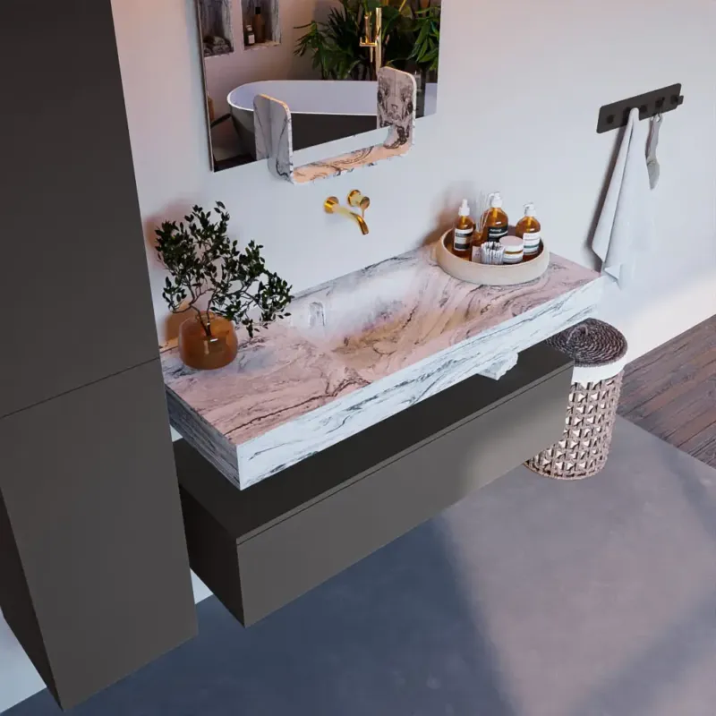 Mondiaz Alan DLux badmeubel 120cm dark grey 1 lade met wastafel glace midden zonder kraangat Superprijs