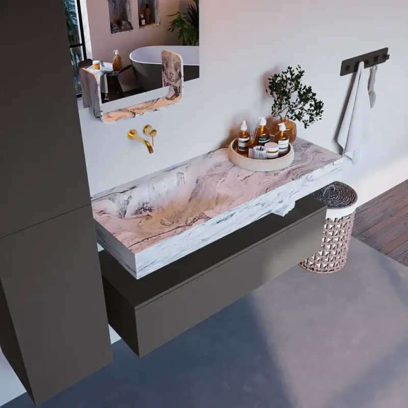 Mondiaz Alan DLux badmeubel 120cm dark grey 1 lade met wastafel glace links zonder kraangat Veilige Betaling