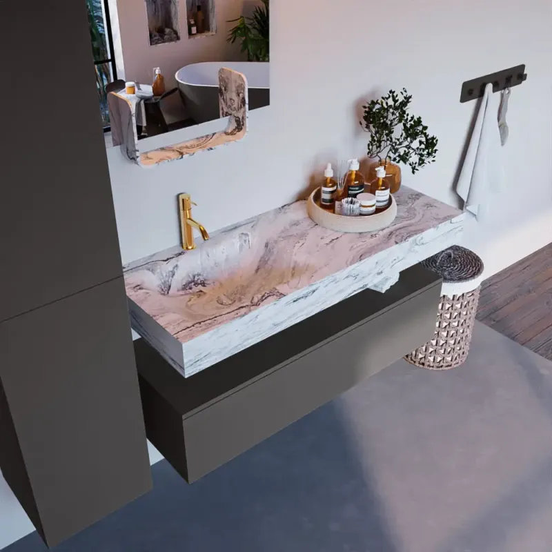 Betaalbaar Mondiaz Alan DLux badmeubel 120cm dark grey 1 lade met wastafel glace links 1 kraangat