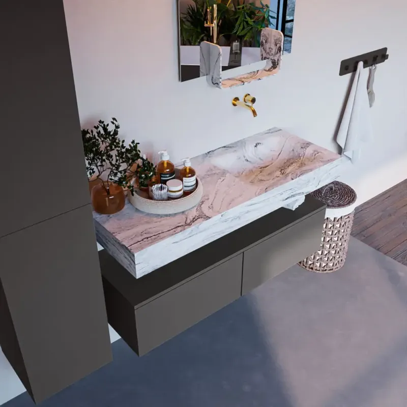 Weekendaanbieding Mondiaz Alan DLux badmeubel 120cm dark grey 2 lades met wastafel glace rechts zonder kraangat
