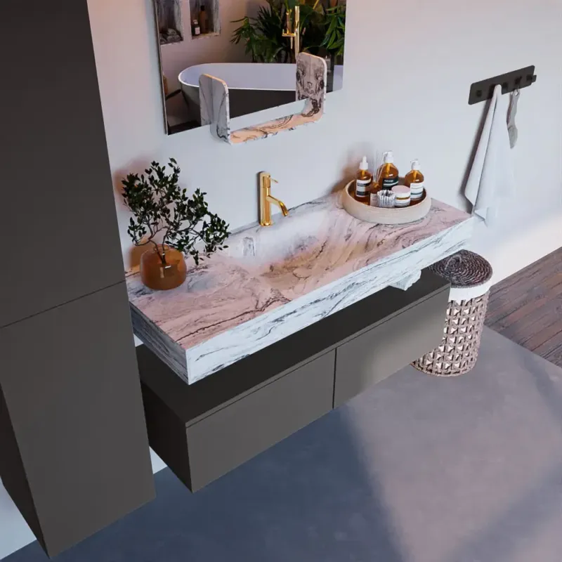 Meest Verkocht Mondiaz Alan DLux badmeubel 120cm dark grey 2 lades met wastafel glace midden 1 kraangat