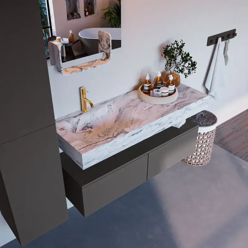 Flitsaanbieding Mondiaz Alan DLux badmeubel 120cm dark grey 2 lades met wastafel glace links 1 kraangat