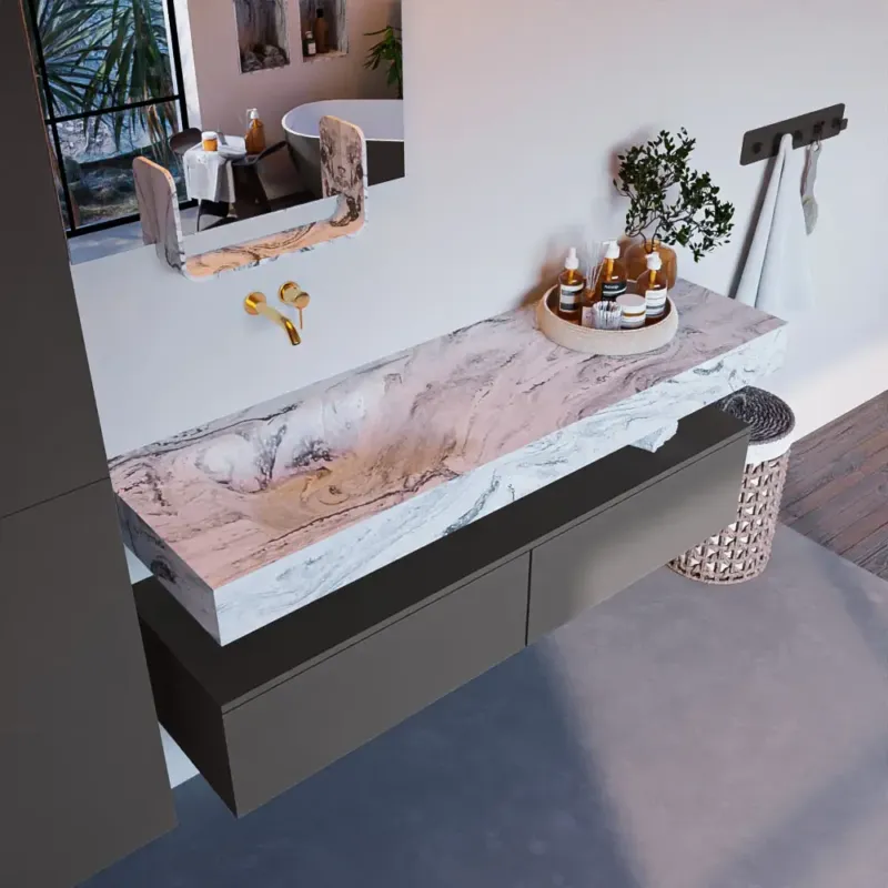 Nieuw Mondiaz Alan DLux badmeubel 150cm dark grey 2 lades met wastafel glace links zonder kraangat