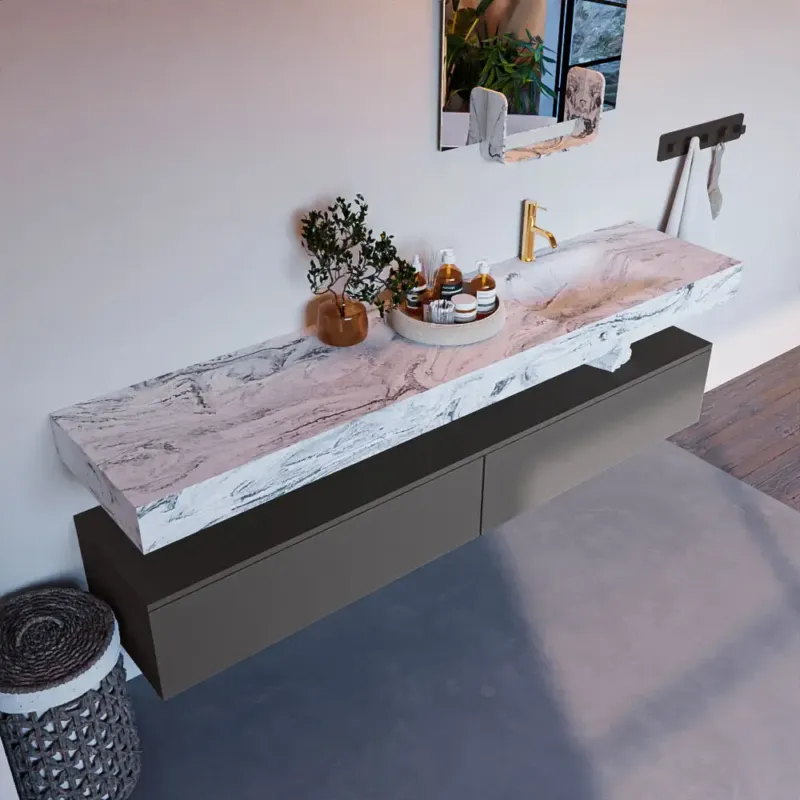 Mondiaz Alan DLux badmeubel 200cm dark grey 2 lades met wastafel glace rechts 1 kraangat Must-Have