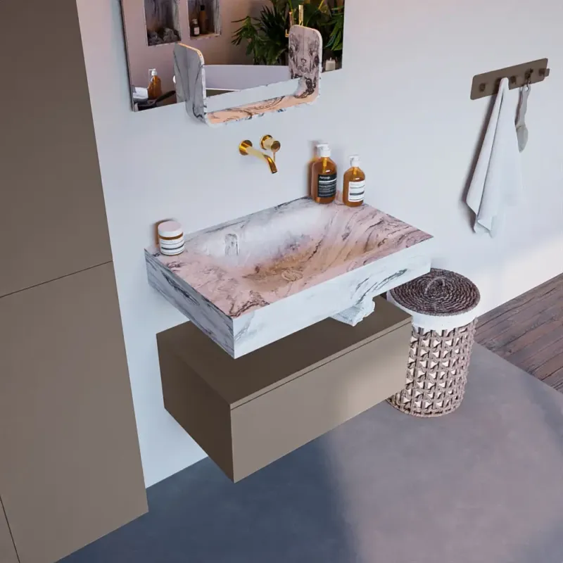 Mondiaz Alan DLux badmeubel 70cm smoke 1 lade met wastafel glace midden zonder kraangat Beste Prijs