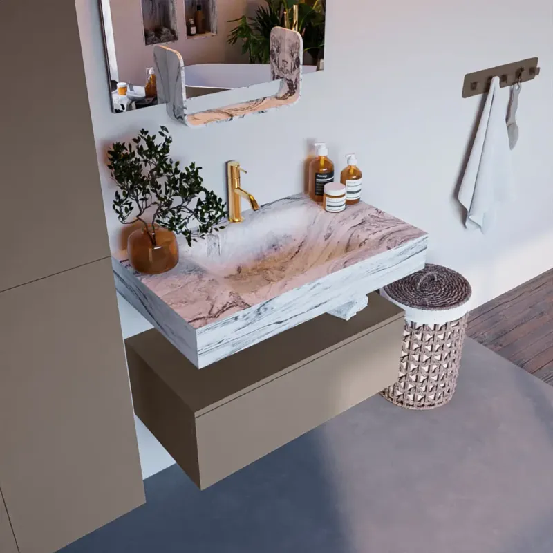 Mondiaz Alan DLux badmeubel 80cm smoke 1 lade met wastafel glace midden 1 kraangat Populair
