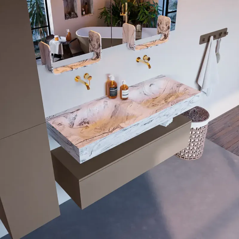 Mondiaz Alan DLux badmeubel 120cm smoke 1 lade met wastafel glace dubbel zonder kraangat Must-Have