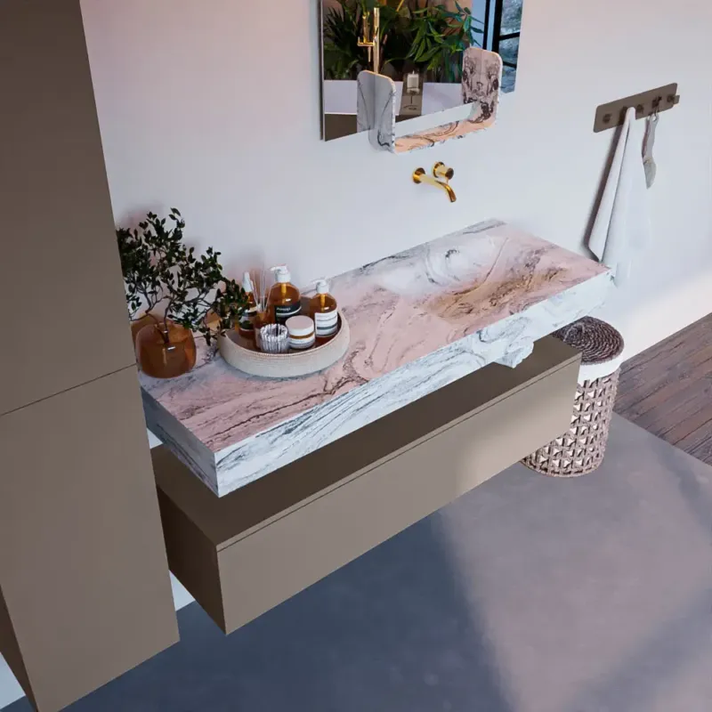Mondiaz Alan DLux badmeubel 130cm smoke 1 lade met wastafel glace rechts zonder kraangat Nu Kopen