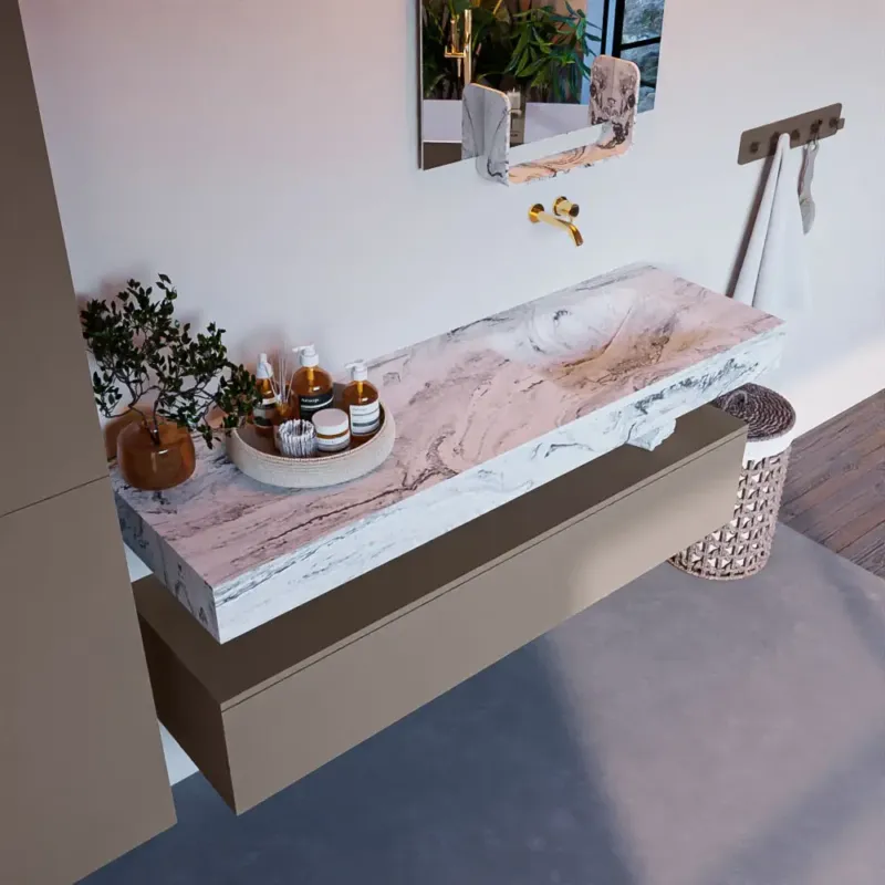 Flitsaanbieding Mondiaz Alan DLux badmeubel 150cm smoke 1 lade met wastafel glace rechts zonder kraangat