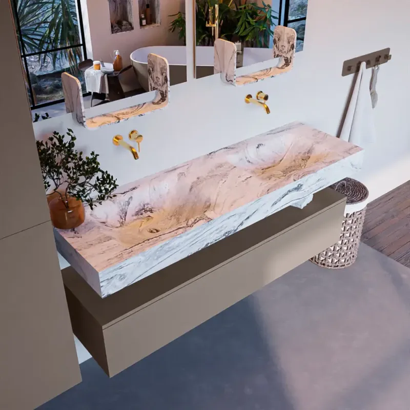 Mondiaz Alan DLux badmeubel 150cm smoke 1 lade met wastafel glace dubbel zonder kraangat Lage Prijs