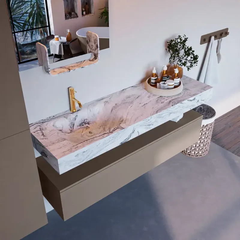 Dagaanbieding Mondiaz Alan DLux badmeubel 150cm smoke 1 lade met wastafel glace links 1 kraangat