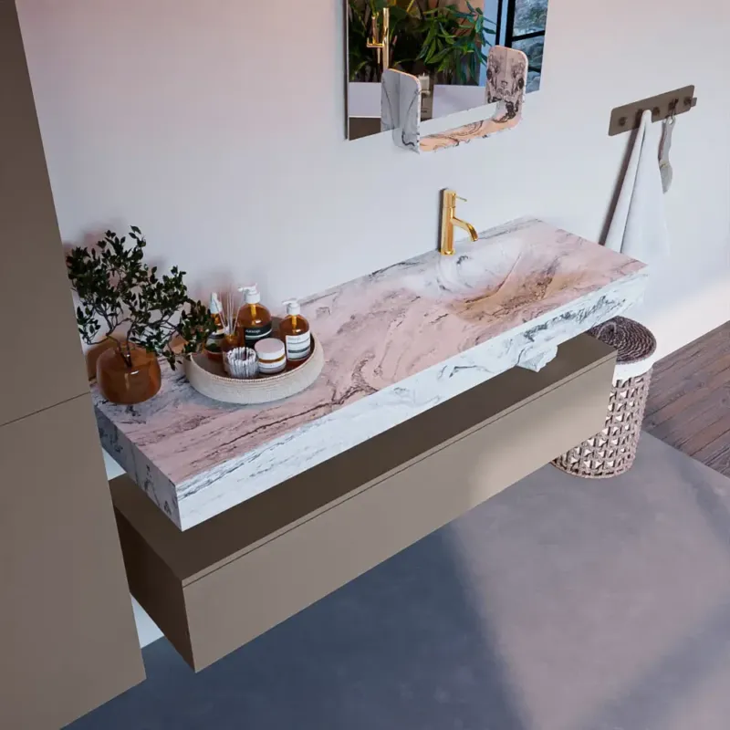 Voordeelprijs Mondiaz Alan DLux badmeubel 150cm smoke 1 lade met wastafel glace rechts 1 kraangat