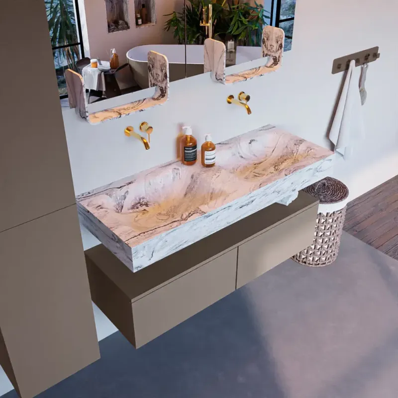 Laatste Versie Mondiaz Alan DLux badmeubel 120cm smoke 2 lades met wastafel glace dubbel zonder kraangat