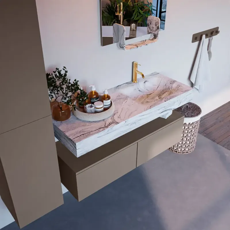 Mondiaz Alan DLux badmeubel 120cm smoke 2 lades met wastafel glace rechts 1 kraangat Bestel Nu