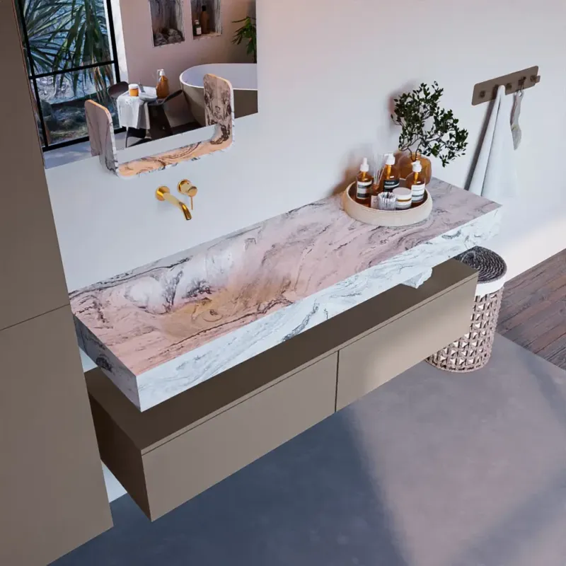 Mondiaz Alan DLux badmeubel 150cm smoke 2 lades met wastafel glace links zonder kraangat Exclusieve Aanbieding