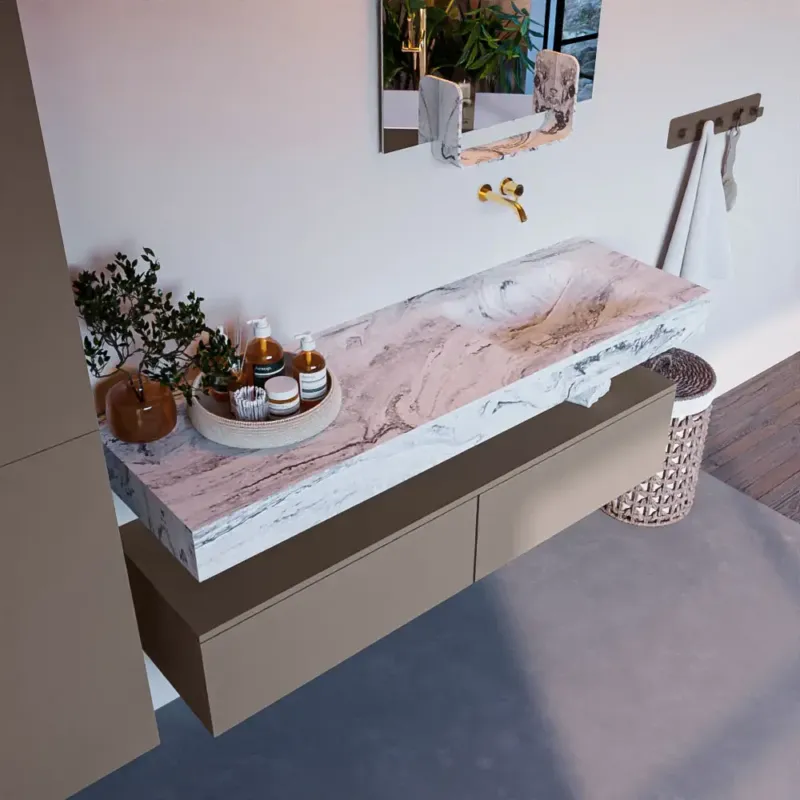 Mondiaz Alan DLux badmeubel 150cm smoke 2 lades met wastafel glace rechts zonder kraangat Speciale Aanbieding