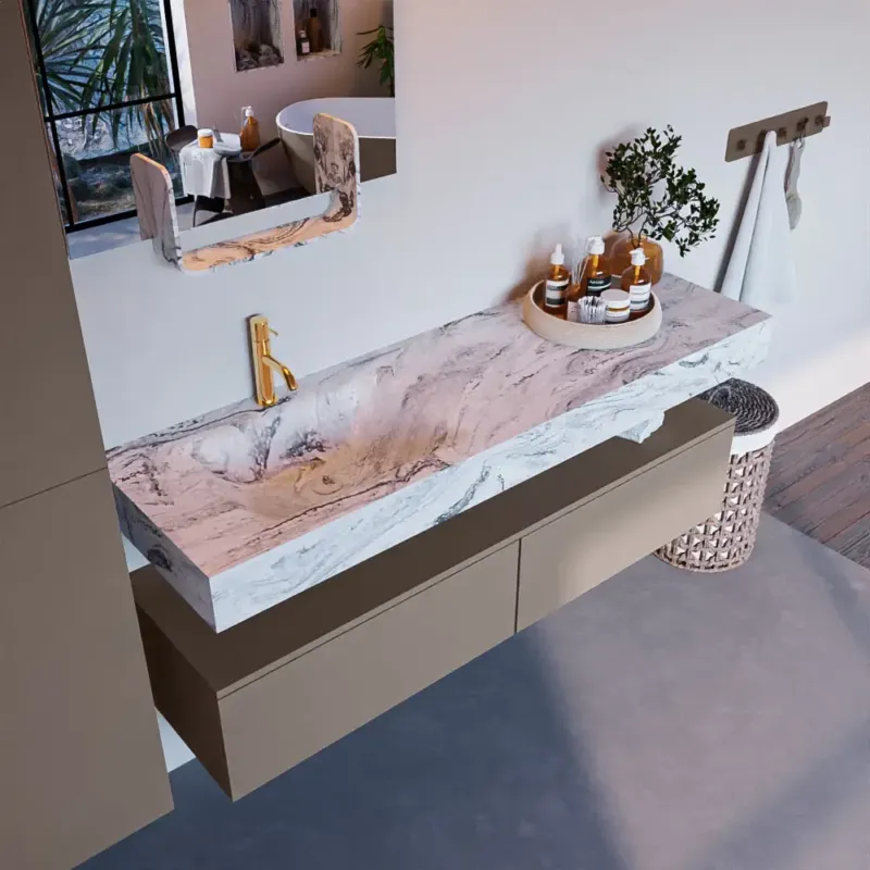 Mondiaz Alan DLux badmeubel 150cm smoke 2 lades met wastafel glace links 1 kraangat Speciale Aanbieding