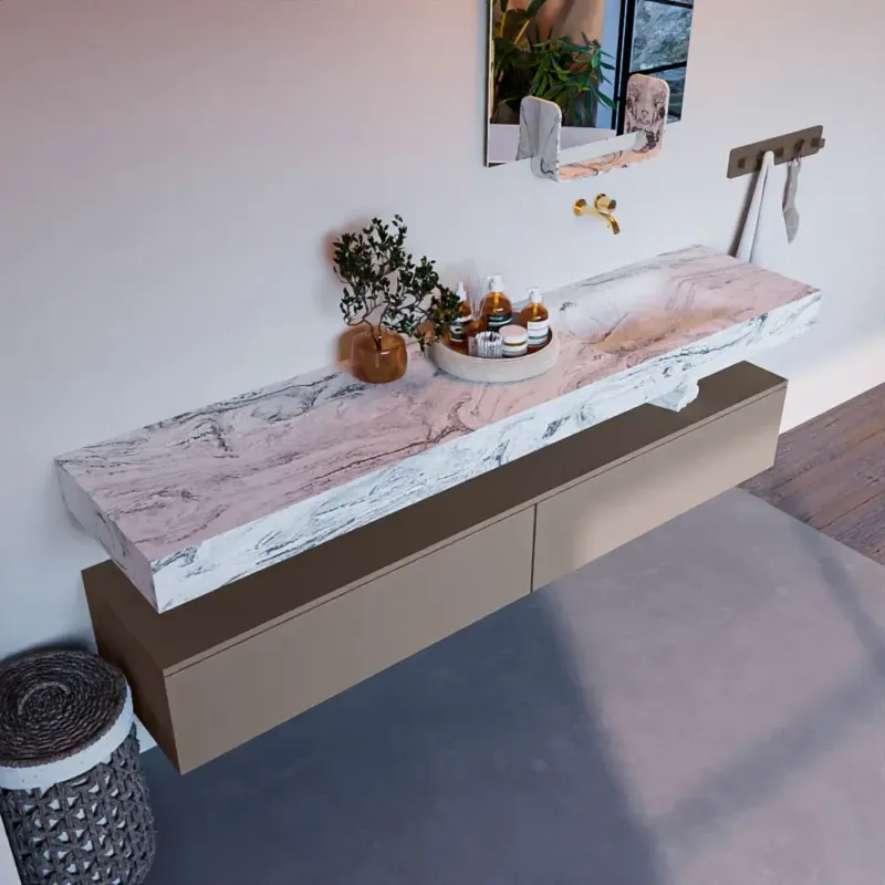 Mondiaz Alan DLux badmeubel 200cm smoke 2 lades met wastafel glace rechts zonder kraangat Premium