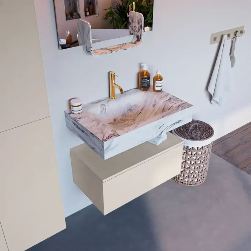 Flitsaanbieding Mondiaz Alan DLux badmeubel 70cm linen 1 lade met wastafel glace midden 1 kraangat