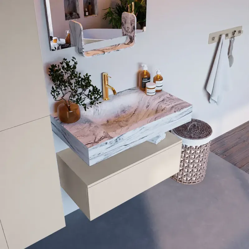 Meest Verkocht Mondiaz Alan DLux badmeubel 80cm linen 1 lade met wastafel glace midden 1 kraangat