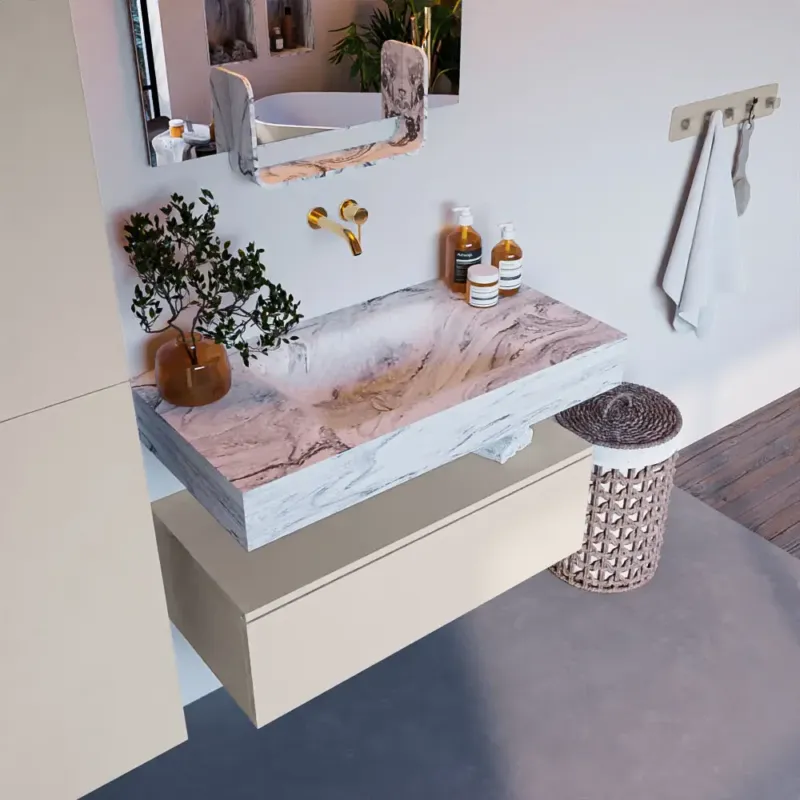 Beste Prijs Mondiaz Alan DLux badmeubel 90cm linen 1 lade met wastafel glace midden zonder kraangat