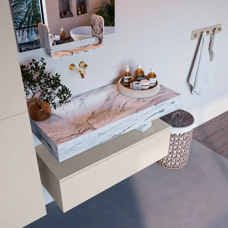 Voordeelprijs Mondiaz Alan DLux badmeubel 100cm linen 1 lade met wastafel glace links zonder kraangat