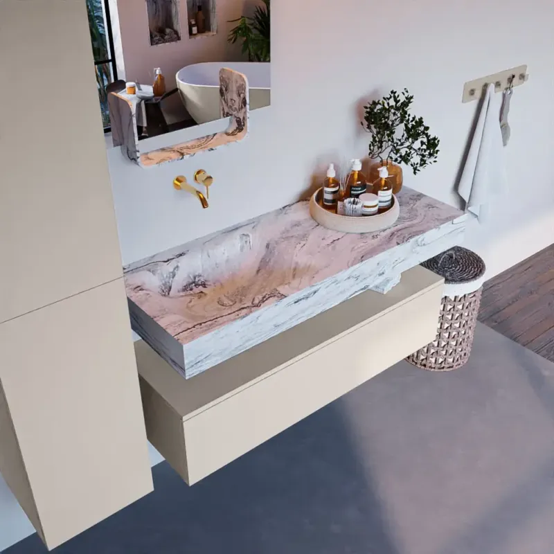 Betrouwbaar Mondiaz Alan DLux badmeubel 120cm linen 1 lade met wastafel glace links zonder kraangat