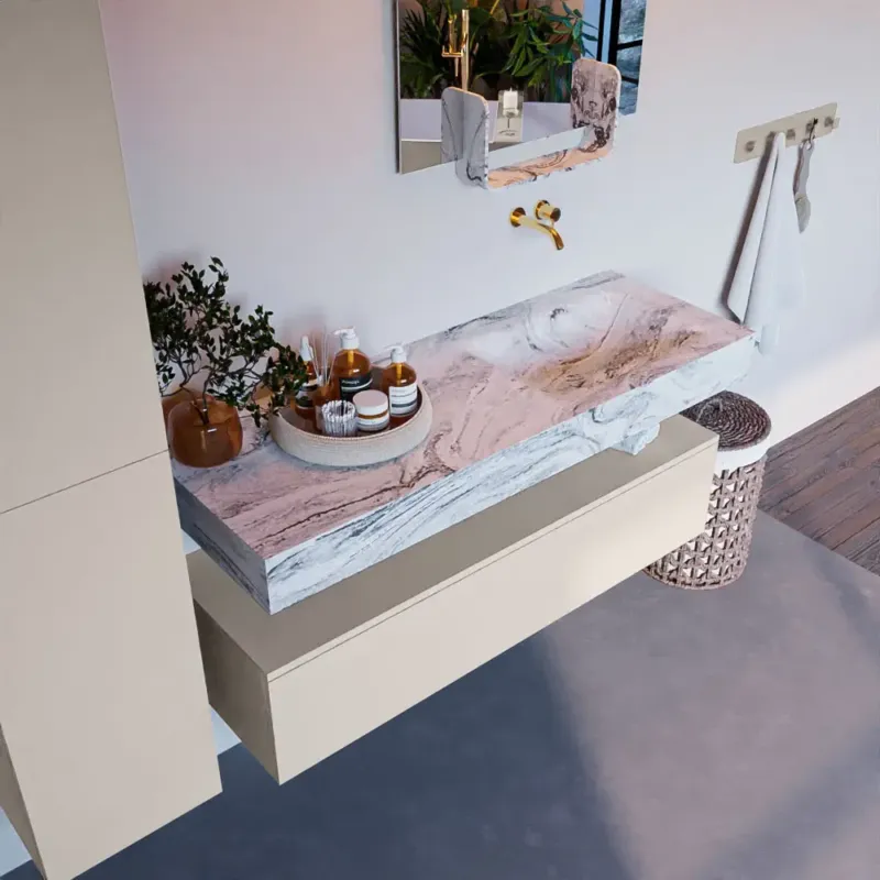 Betrouwbaar Mondiaz Alan DLux badmeubel 130cm linen 1 lade met wastafel glace rechts zonder kraangat