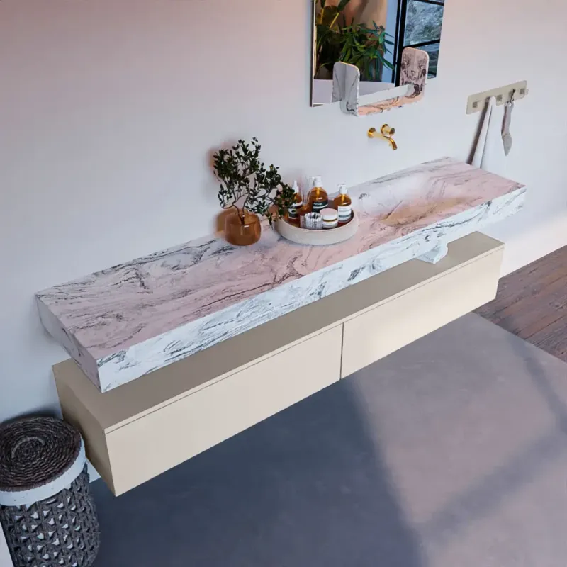 Mondiaz Alan DLux badmeubel 200cm linen 2 lades met wastafel glace rechts zonder kraangat Hoge Kwaliteit