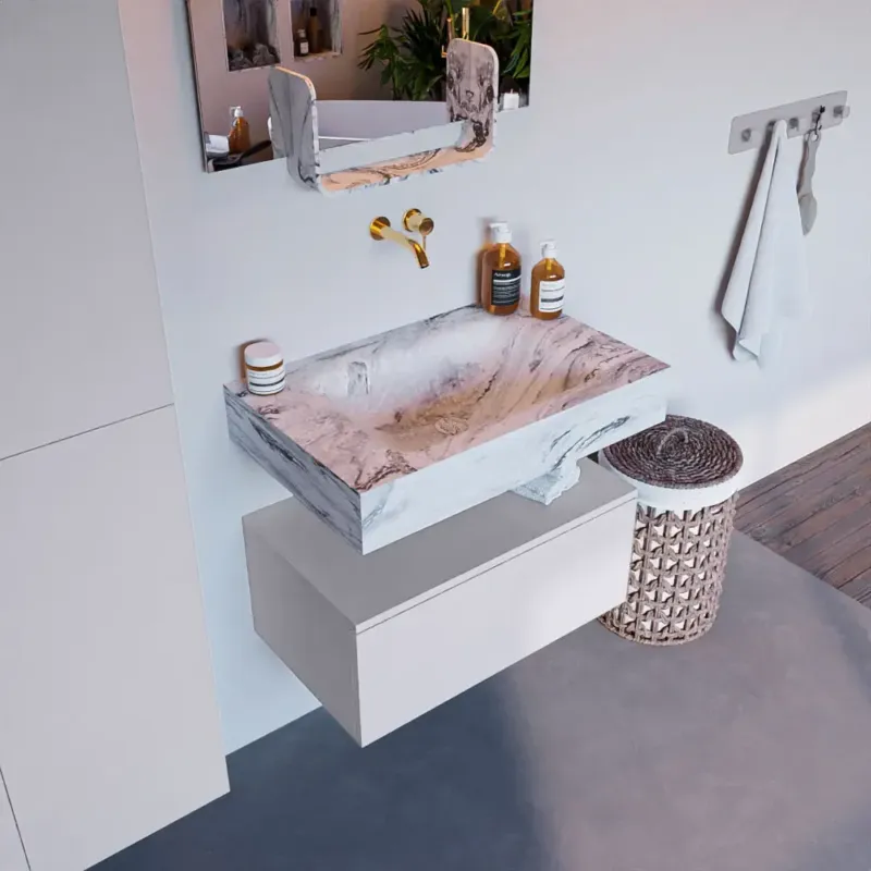 Beste Prijs Mondiaz Alan DLux badmeubel 70cm cale 1 lade met wastafel glace midden zonder kraangat