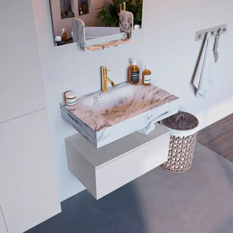 Mondiaz Alan DLux badmeubel 70cm cale 1 lade met wastafel glace midden 1 kraangat Dagaanbieding