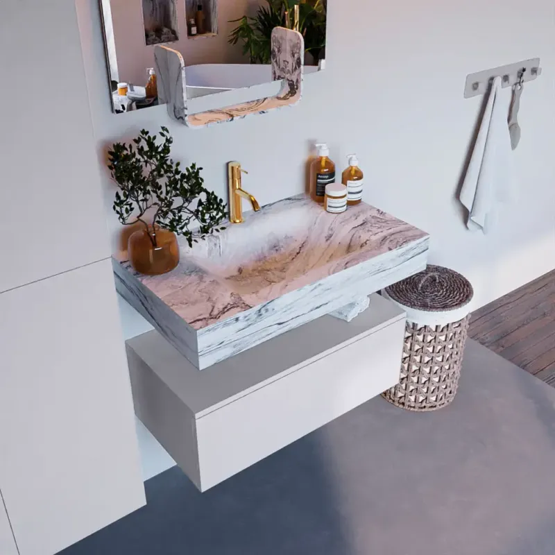Mondiaz Alan DLux badmeubel 80cm cale 1 lade met wastafel glace midden 1 kraangat Beperkt Aanbod