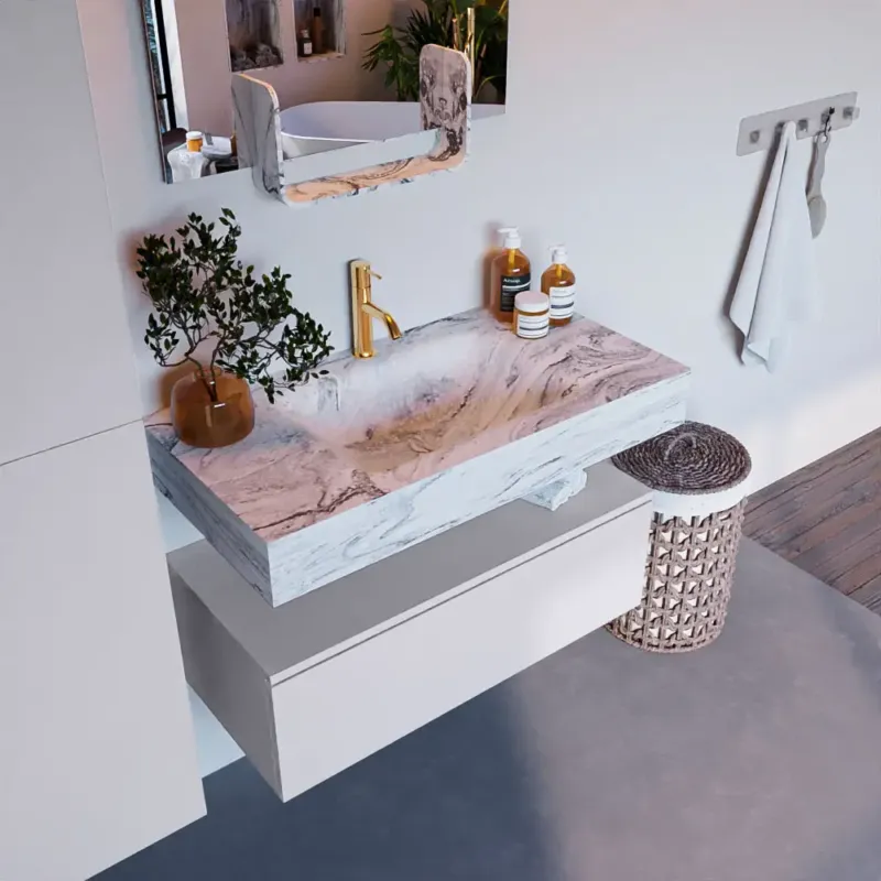 Meest Verkocht Mondiaz Alan DLux badmeubel 90cm cale 1 lade met wastafel glace midden 1 kraangat