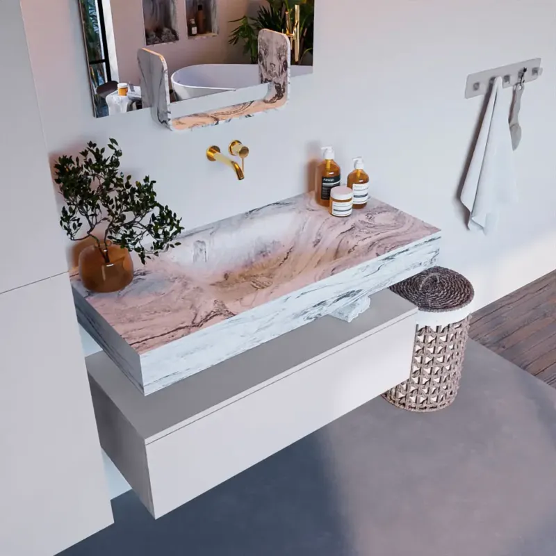 Mondiaz Alan DLux badmeubel 100cm cale 1 lade met wastafel glace midden zonder kraangat Weekendaanbieding
