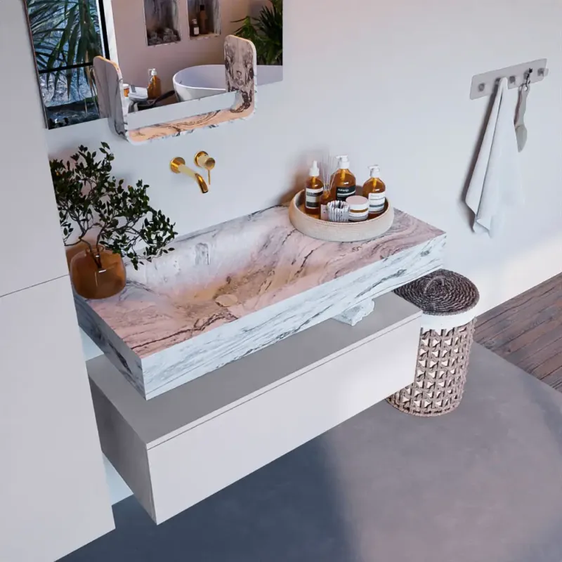 Exclusieve Aanbieding Mondiaz Alan DLux badmeubel 100cm cale 1 lade met wastafel glace links zonder kraangat