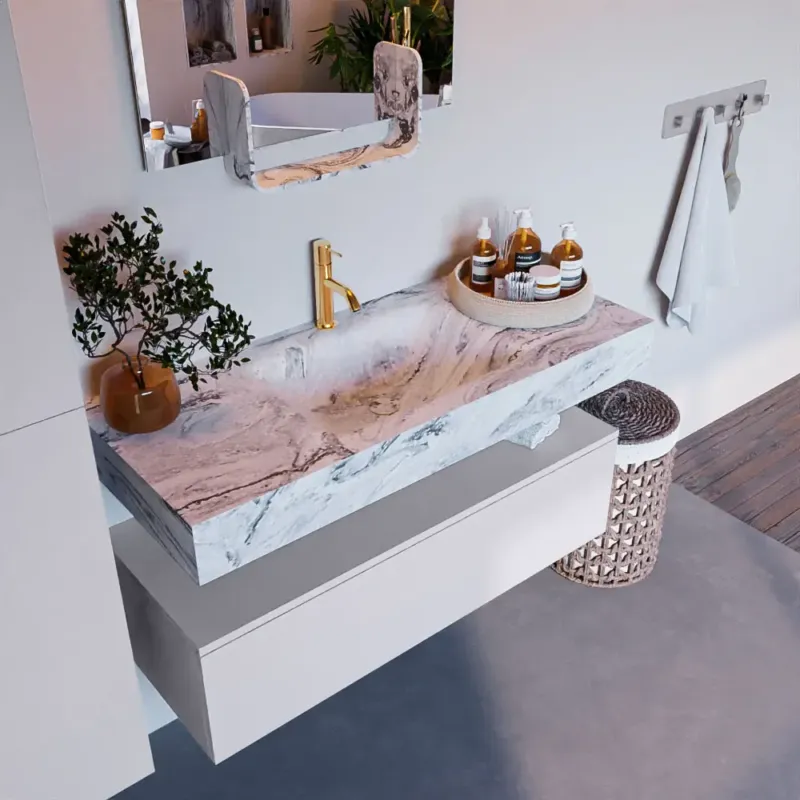Lage Kosten Mondiaz Alan DLux badmeubel 110cm cale 1 lade met wastafel glace midden 1 kraangat
