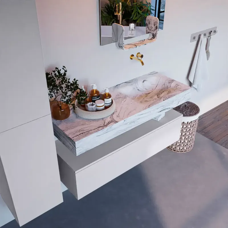 Mondiaz Alan DLux badmeubel 120cm cale 1 lade met wastafel glace rechts zonder kraangat Shop Nu