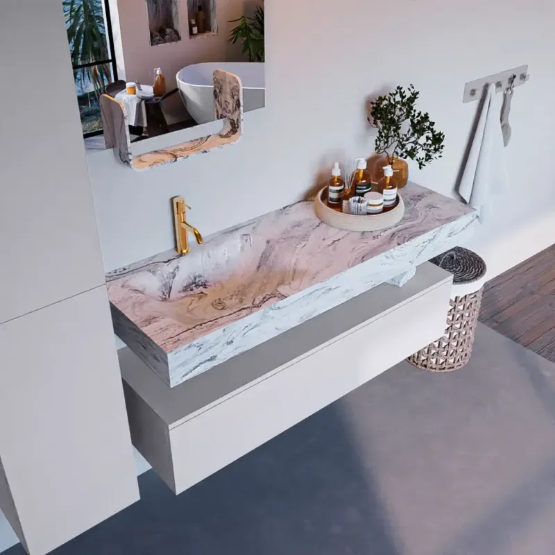 Mondiaz Alan DLux badmeubel 130cm cale 1 lade met wastafel glace links 1 kraangat Lage Prijs