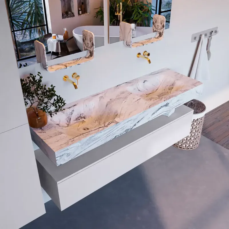 Hete Deal Mondiaz Alan DLux badmeubel 150cm cale 1 lade met wastafel glace dubbel zonder kraangat
