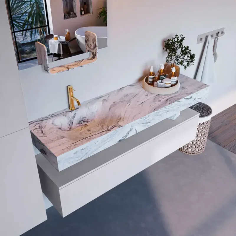 Mondiaz Alan DLux badmeubel 150cm cale 1 lade met wastafel glace links 1 kraangat Hoge Kwaliteit
