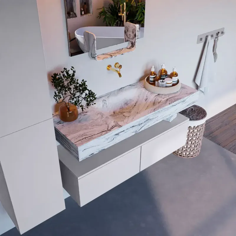 Mondiaz Alan DLux badmeubel 120cm cale 2 lades met wastafel glace midden zonder kraangat Meest Verkocht