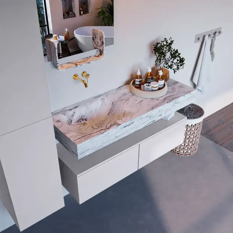 Mondiaz Alan DLux badmeubel 120cm cale 2 lades met wastafel glace links zonder kraangat Beperkt Aanbod