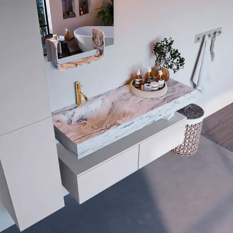 Mondiaz Alan DLux badmeubel 120cm cale 2 lades met wastafel glace links 1 kraangat Bestel Nu