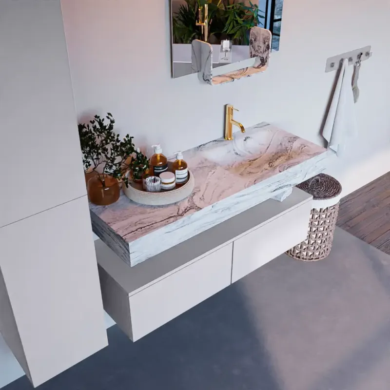 Mondiaz Alan DLux badmeubel 120cm cale 2 lades met wastafel glace rechts 1 kraangat Nu Kopen
