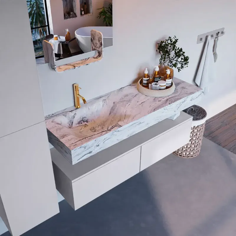 Mondiaz Alan DLux badmeubel 130cm cale 2 lades met wastafel glace links 1 kraangat Populair